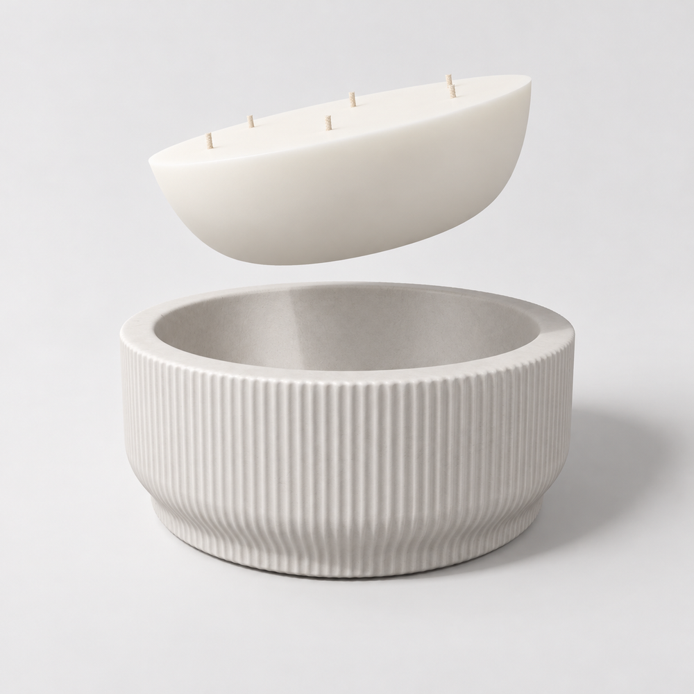 Ribbed Cement Vessel (Large)
